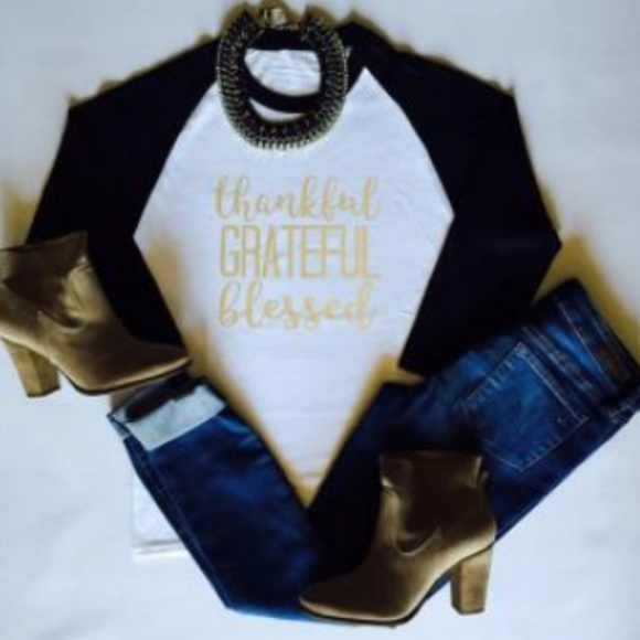 Tops - Thankful grateful blessed baseball tee